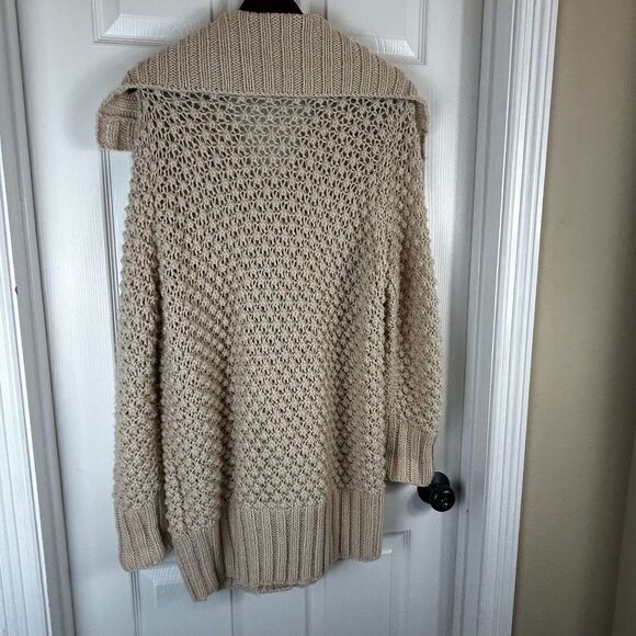 Talbots Women Sz M Ivory Cardigan Chunky Wool Alpaca Blend Sweater Wide Collar U - Picture 3 of 12